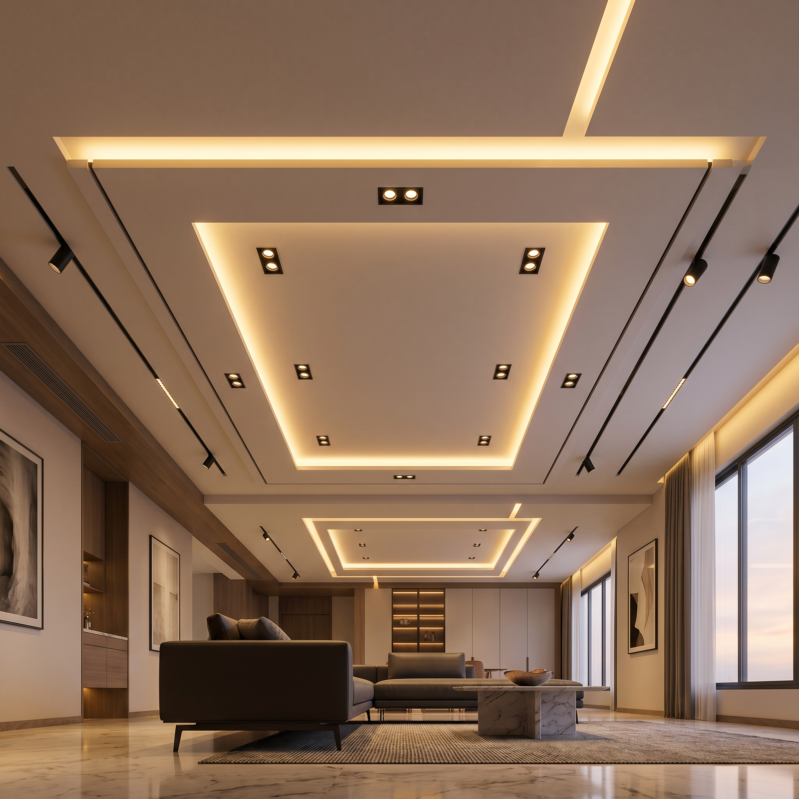 modern living room – led + false ceiling project